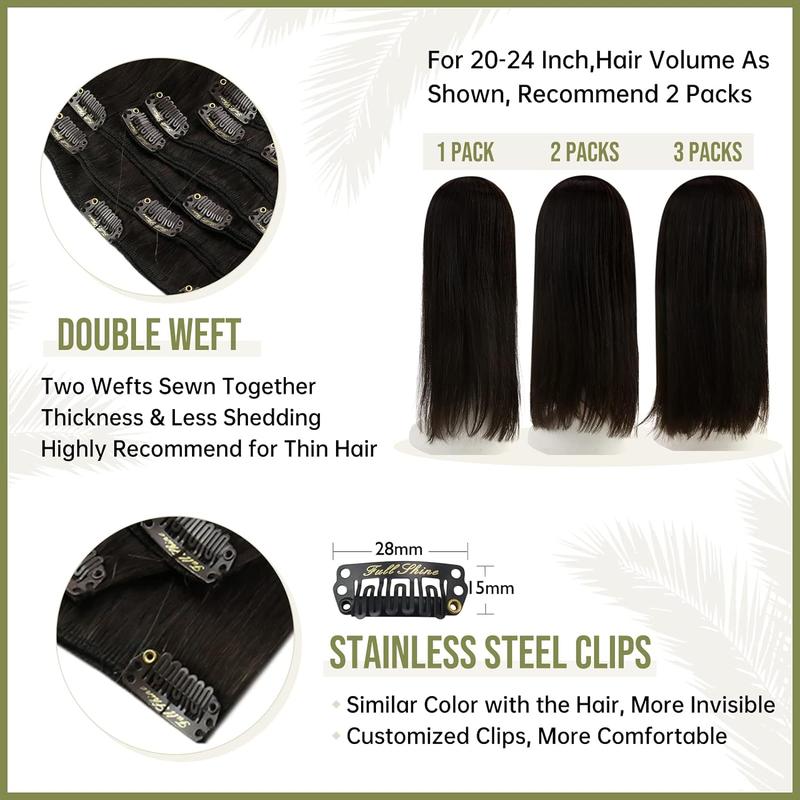 10-28 Inch Silky Straight Sparkle Clip-Ins - 7 Pcs Remy 100-150g Easy Install