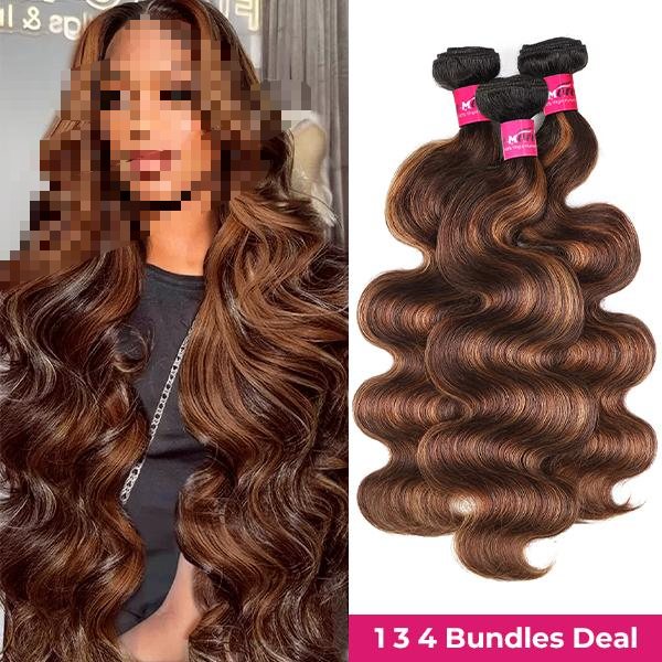 P4/27 Honey Blonde & FB 30 Brown Body Wave Bundles - 100% Human Hair Quick Weave (28-30 Inch)