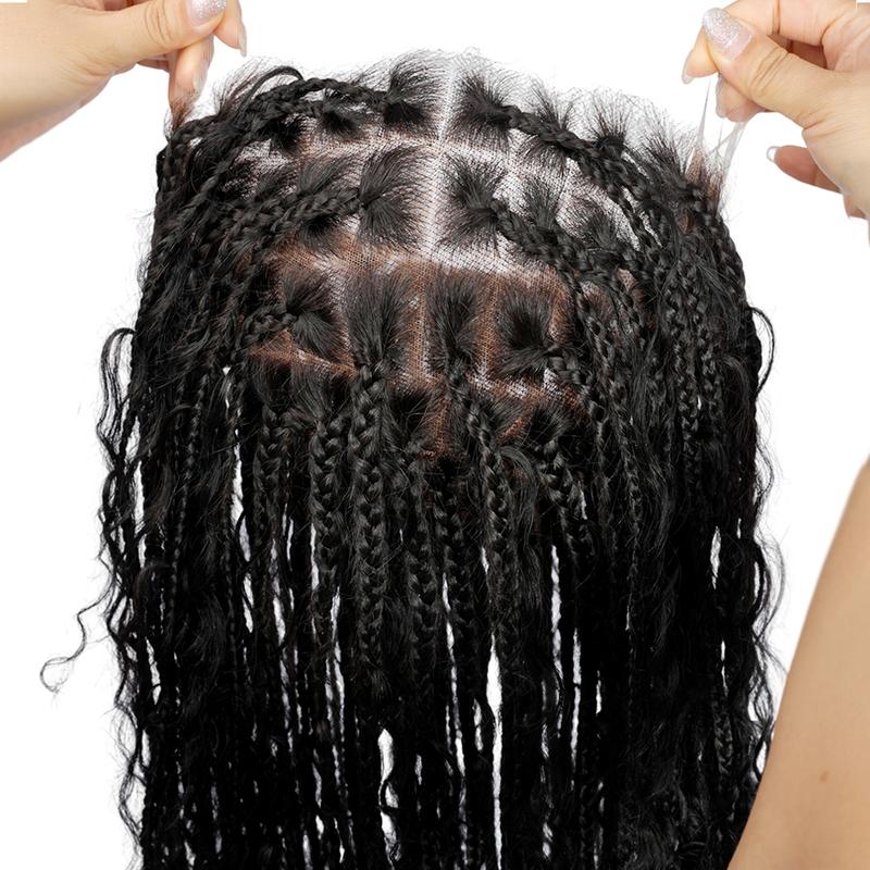 SuperNova Glueless Full Lace Human Hair Wig - Short Natural Black Bohemian Curl Braid Pre-Cut