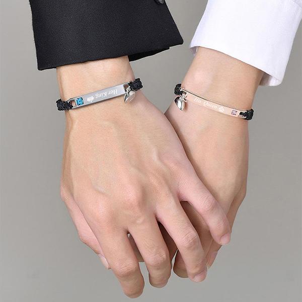 Couple Magnetic Heart Charm Bracelets - Rhinestone Decor, Rose Gift Box (1 Set) | Trendy BF/GF Jewelry for Birthdays