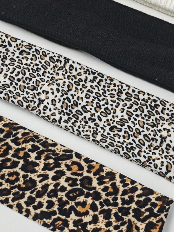 5pcs Versatile Women's Leopard Satin Headbands - Everyday Turban Hairband & Sweatband