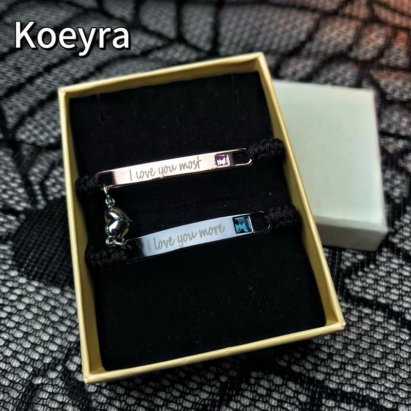 Adjustable Couple Heart Rate Bracelet Set - Heart Charm Design + Rose Gift Box | Daily Fashion Decor & Love/Birthday Gifts