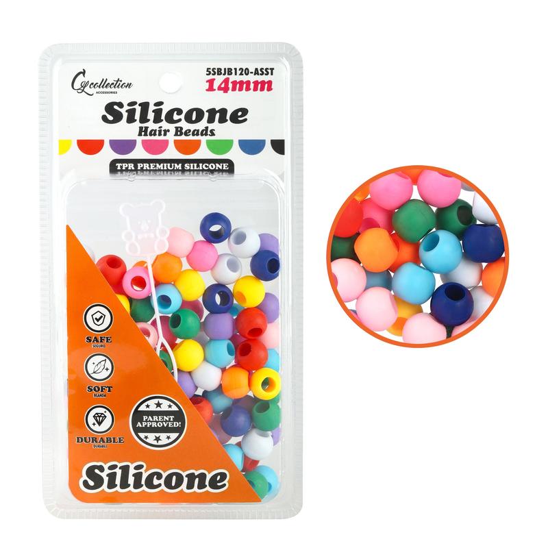 100 PCS 14mm Silicone Hair Beads - Premium Soft Rubber, Noiseless Painless Braiding for Women & Girls