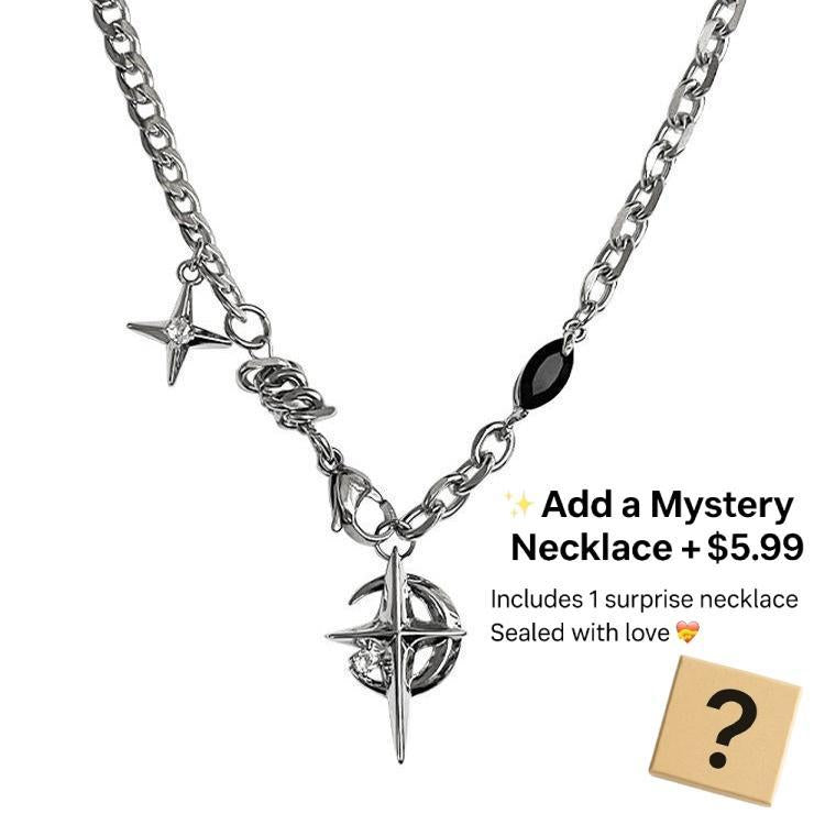 Men’s Titanium Steel Black Sapphire Star Necklace – Unique Hip-Hop Street Style (Free Gift Box)