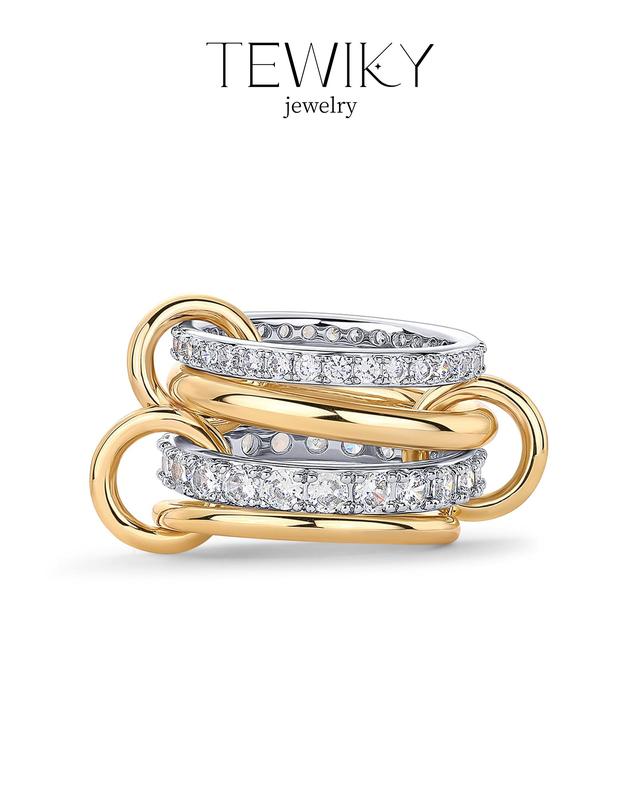 Black Friday Tewiky Stackable Ring - Women's Interlocking Multi-Ring Mixed Metal CZ Fashion Jewelry