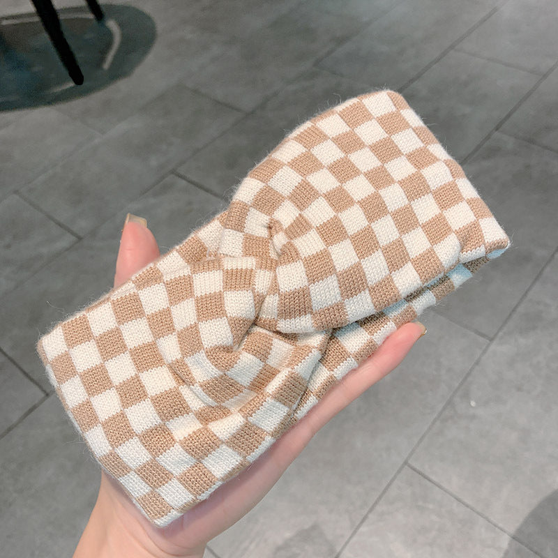 Wide Knot Design Checked Headband - Casual Versatile Minimalist Hair Accessory for Thick Hair