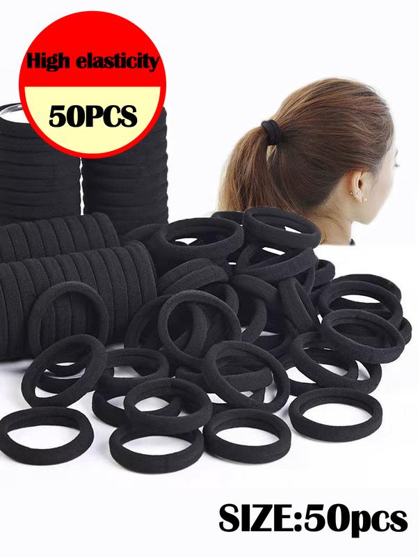 50 Pcs Black Towel Fabric Hair Ties - High Elastic Durable Ponytail Holders for Women & Girls