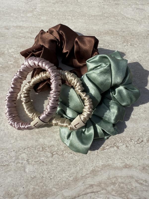 Handmade 100% Real Silk Scrunchies Variety Pack - 2 Medium & 2 Small Hair Accessories