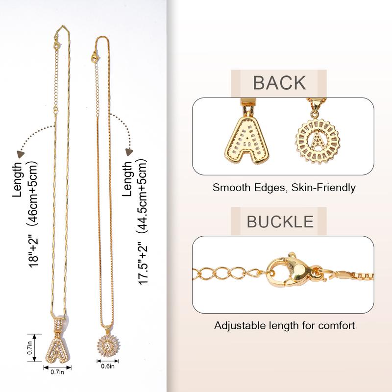 MEIITRUE 2 Pack 14K Gold Plated Initial Necklaces - Adjustable 17"-19" Chain | Valentine's Day Jewelry Set for Women