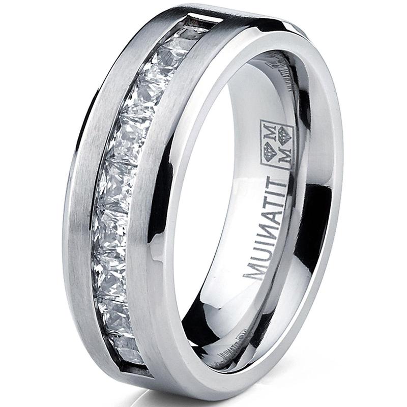 Men's Wedding & Engagement Ring - Titanium 1ct + 9 Princess Cut CZ, Black Friday Deal