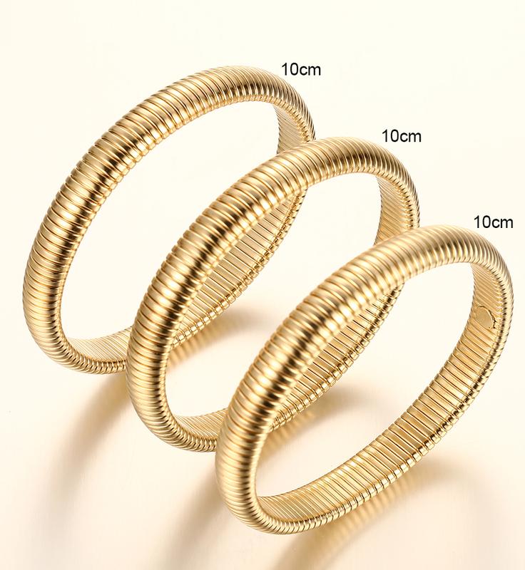 17KM Women's Gold Bracelet Set (3pcs) - Chunky Stackable Bangles, Tarnish-Free Permanent Jewelry | Gift for Her