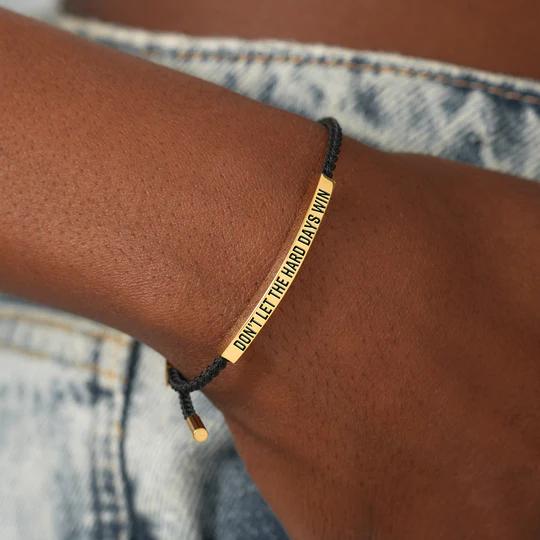 "Don't Let The Hard Days Win" Inspire Bracelet - Stainless Steel 18k Gold Plated Braided Engraved Design | Adjustable to 10"