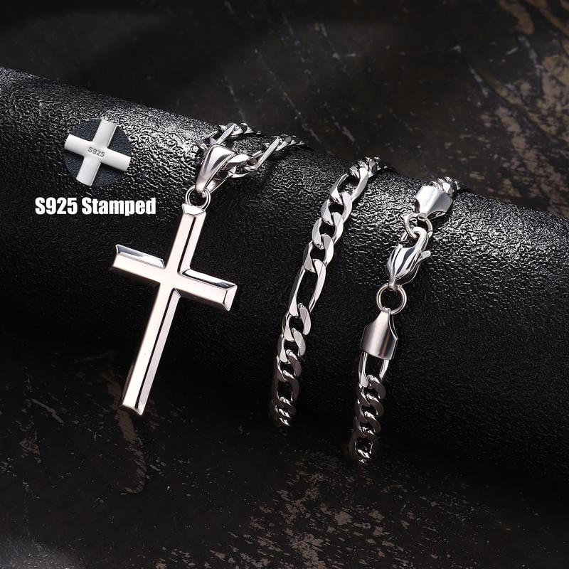 Unisex 925 Silver Cross Necklace by MILACOLATO – 5mm Cuban/Figaro Link Chain