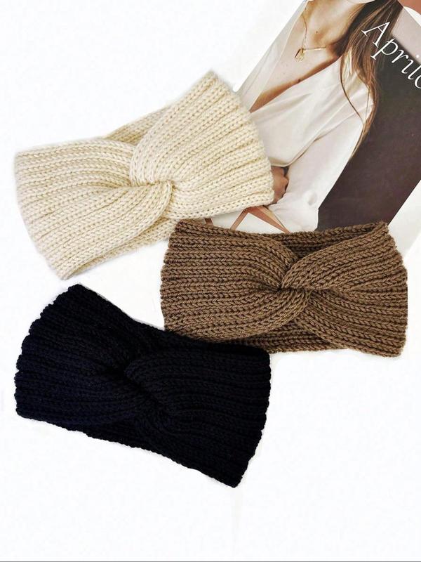 Winter Fashion Elastic Knit Headband - Solid Color with Cute Knot & Snug Fit
