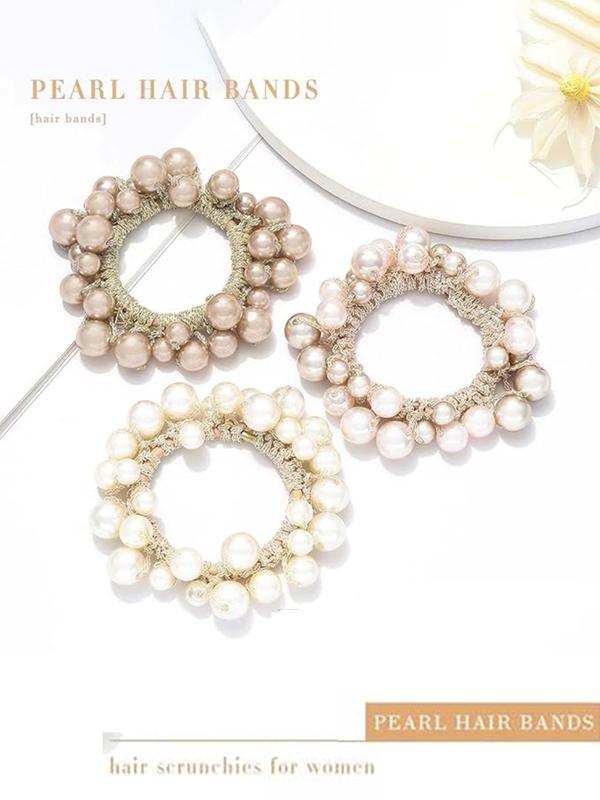 Beaded Elastic Hair Scrunchies - Stylish Durable Ponytail Holders for Women & Girls (Everyday Use)