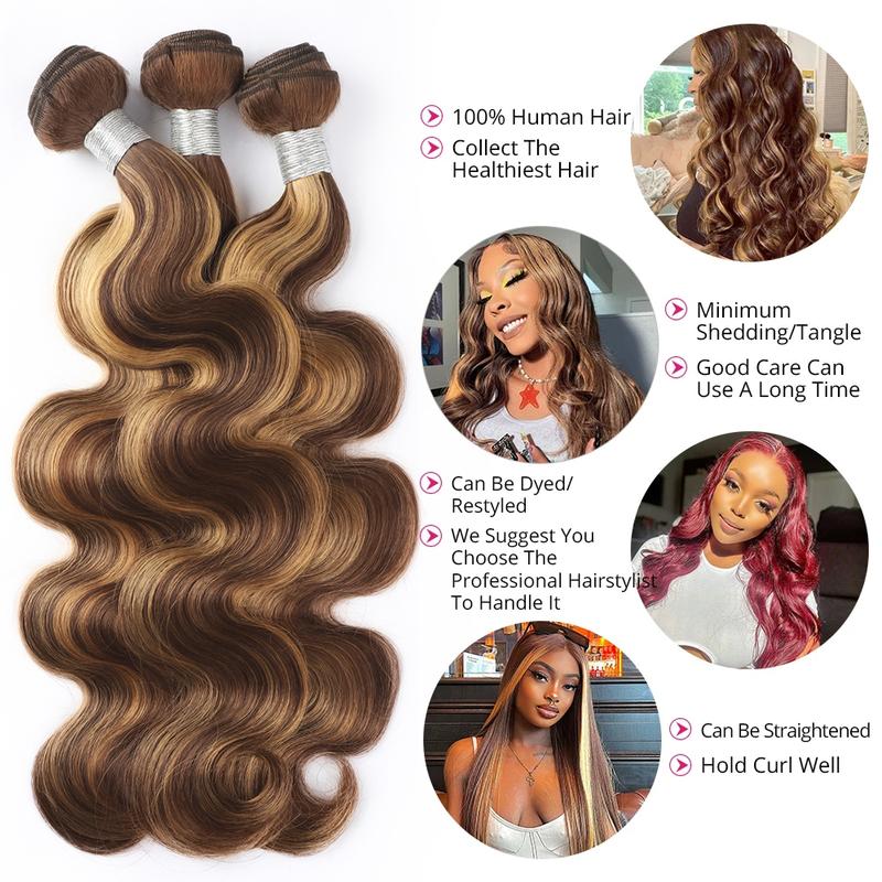 Black Friday Honey Blonde Highlight Human Hair Bundles - 3 Pcs T1B/4/30 P4/27 Brazilian Wave Weave