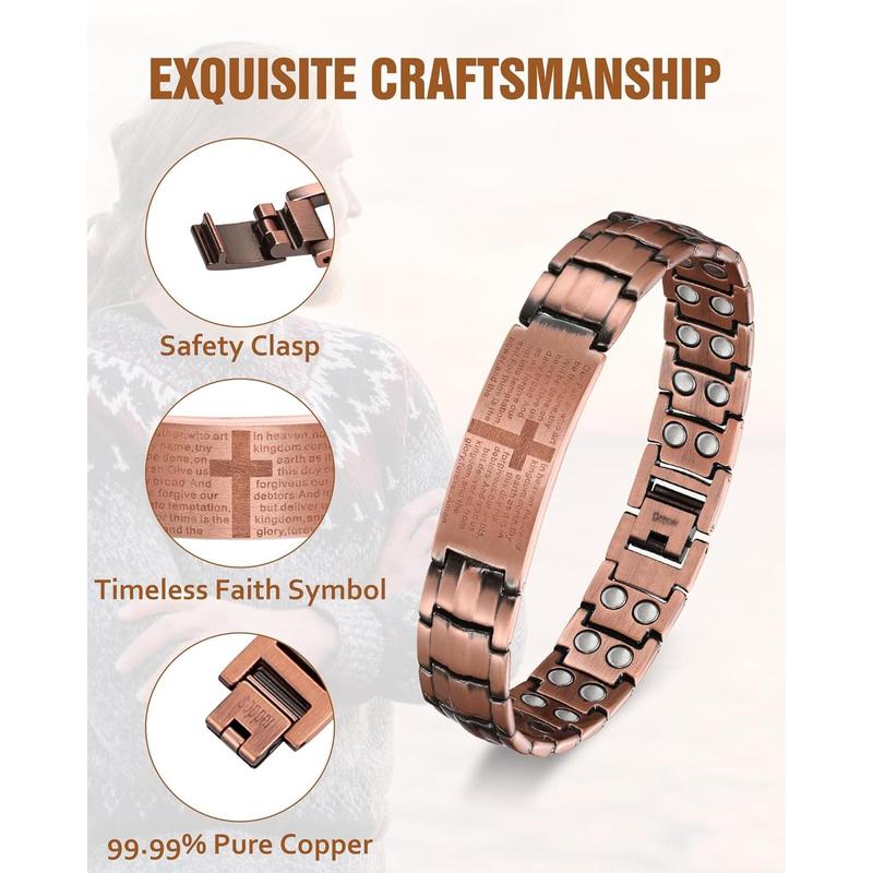 Jecanori 2X Copper Magnetic Cross Bracelet for Men - Included Ring, Adjustable Link | Ultra Strength Jewelry Gift