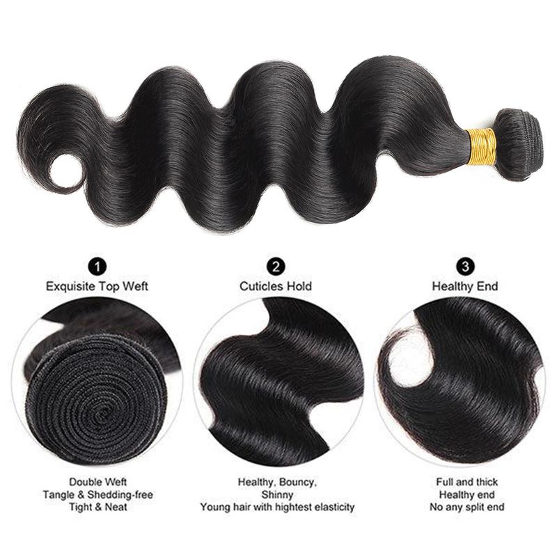 3 Pcs Remy Human Hair Bundles with 4x4 Lace Closure - Black Friday Brazilian Loose Deep Wave Quick Weave