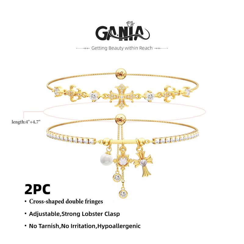 GANIA Double Layered Women's Bracelet - Snowflake & Cross Charms | Hypoallergenic Christian Gift