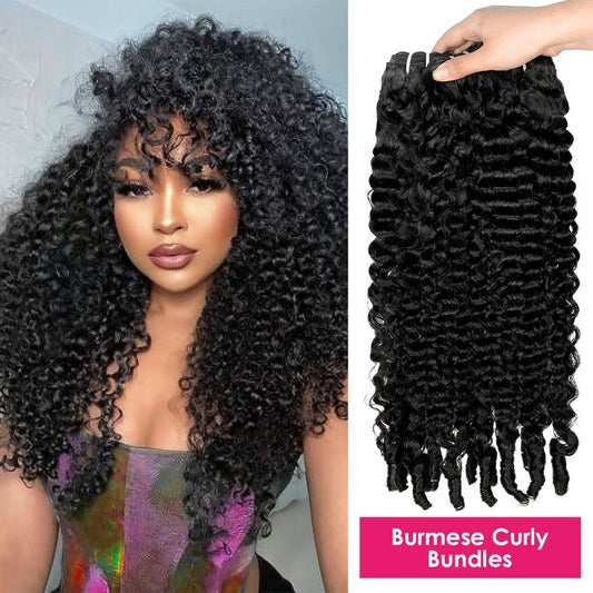 【New Product】Burmese Raw Curly Hair Bundles - 1/3/4 Pieces Outdoorfun Human Hair Extensions