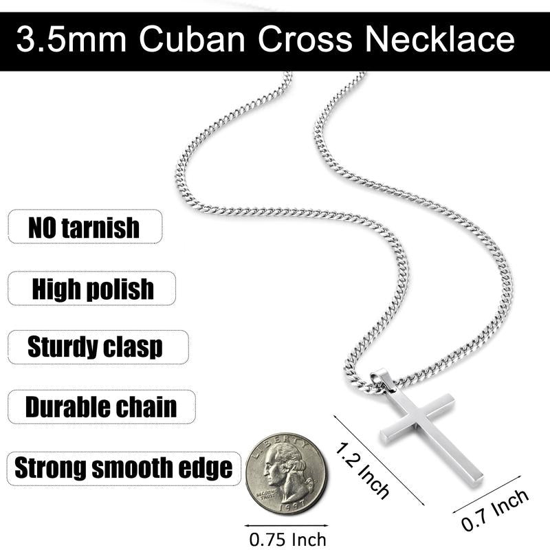 3.5mm Cuban Chain Cross Necklace for Men – Silver/Gold Plated (16-26")