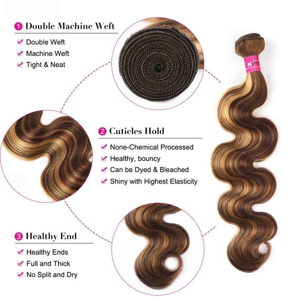 P4/27 Honey Blonde & FB 30 Brown Body Wave Bundles - 100% Human Hair Quick Weave (28-30 Inch)