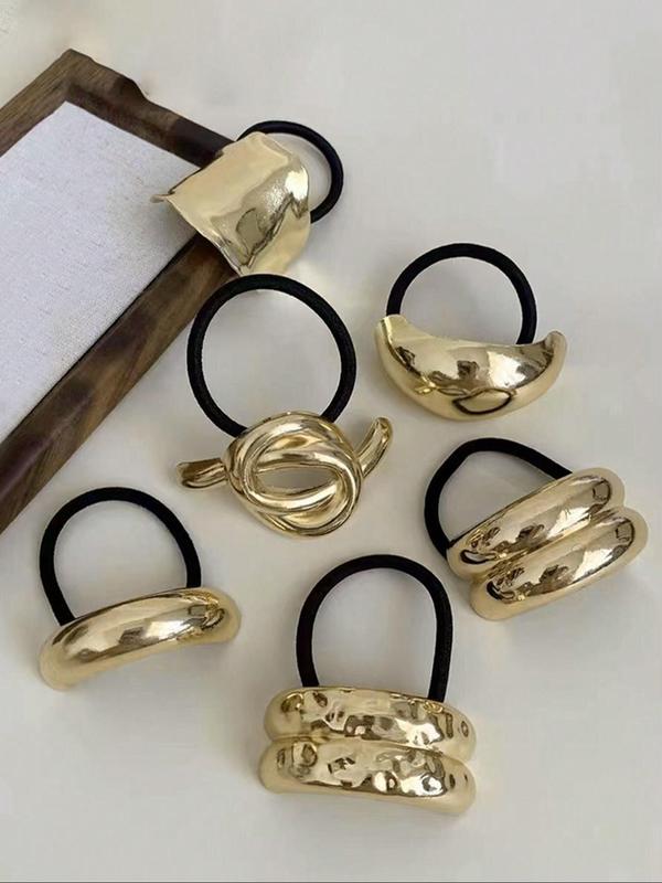 Women's Elegant Metal Decor Elastic Hair Ties - Minimalist Versatile Accessory for Thick Hair