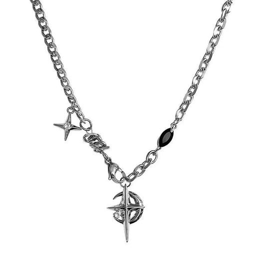Men’s Titanium Steel Black Sapphire Star Necklace – Unique Hip-Hop Street Style (Free Gift Box)