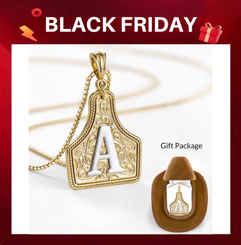 KissYan Cow Tag Initial Necklace - Handmade Two-Toned Gold Silver 20" Adjustable Chain TikTokShopBlackFriday