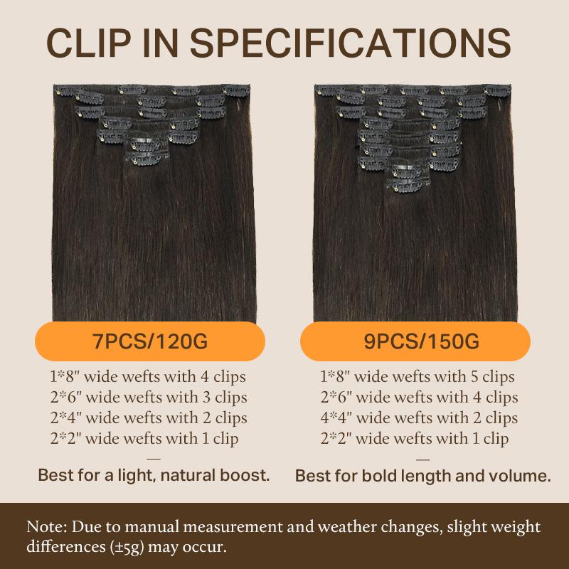 Doores Clip in Human Hair Extensions - 120g/150g Straight 100% Real Hair for Daily & Special Occasions (Black Friday)