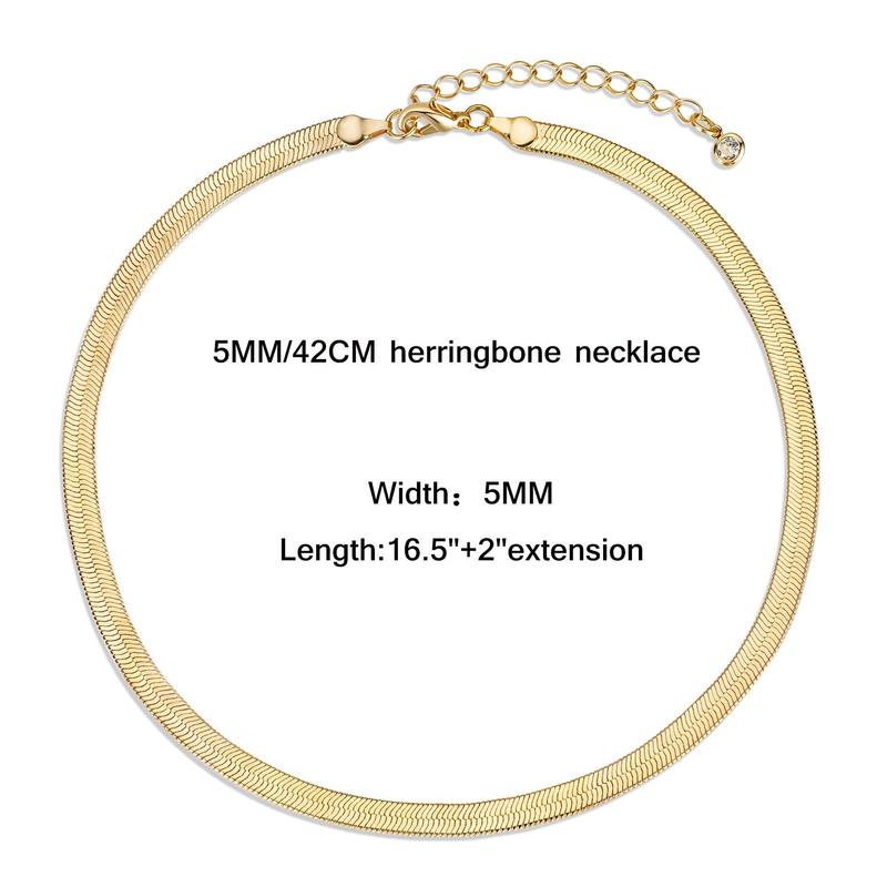 Tewiky Dainty 5mm Gold Herringbone Choker - Thin Layered Chunky Snake Chain Necklace | Teen Gift for Women
