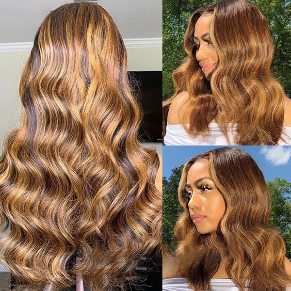 P4/27 Honey Blonde & FB 30 Brown Body Wave Bundles - 100% Human Hair Quick Weave (28-30 Inch)