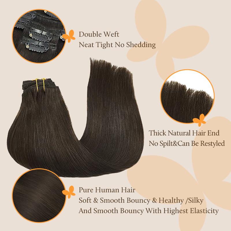 Doores Clip in Human Hair Extensions - 120g/150g Straight 100% Real Hair for Daily & Special Occasions (Black Friday)