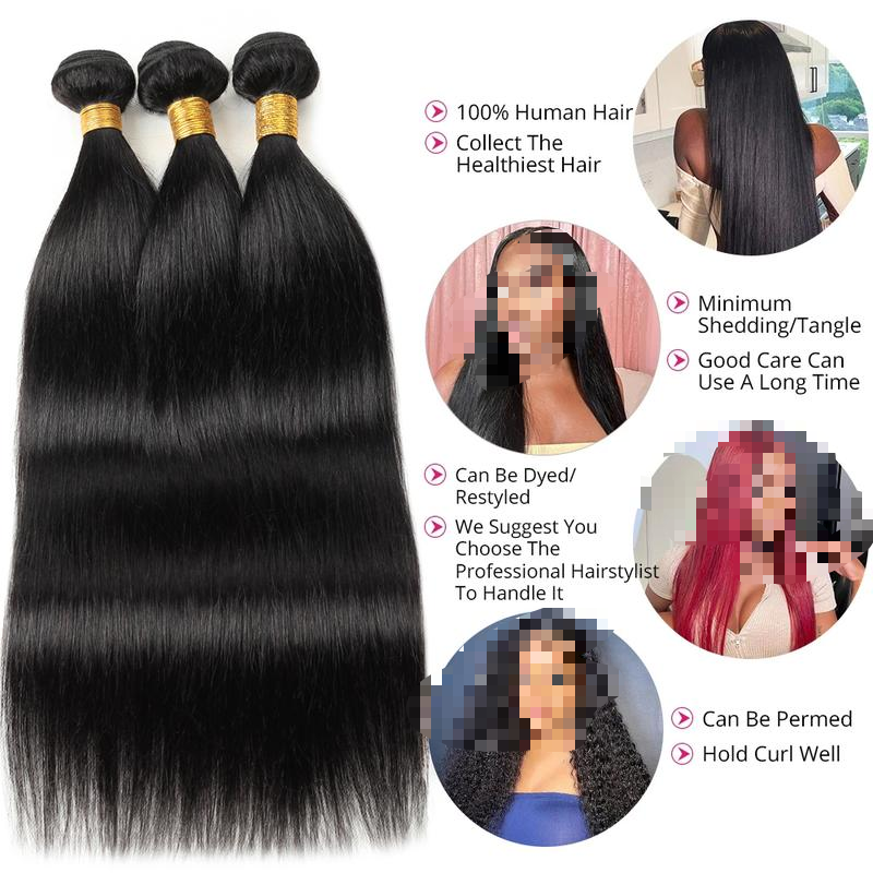 Black Friday Quick Weave Sew-In Hair Bundles - 3 Pcs 2x6/4x4 Closure Brazilian Virgin Straight Body Wave