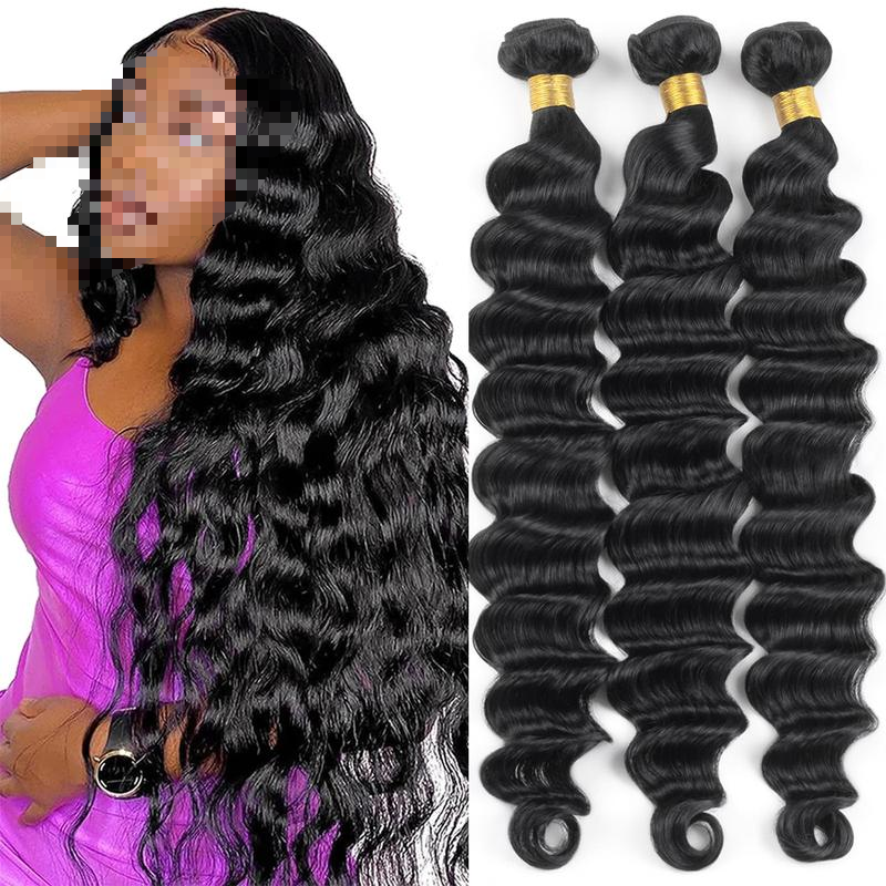 3 Pcs Remy Human Hair Bundles with 4x4 Lace Closure - Black Friday Brazilian Loose Deep Wave Quick Weave