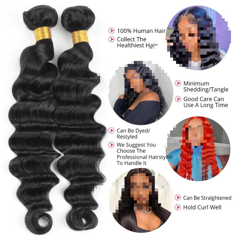 3 Pcs Remy Human Hair Bundles with 4x4 Lace Closure - Black Friday Brazilian Loose Deep Wave Quick Weave