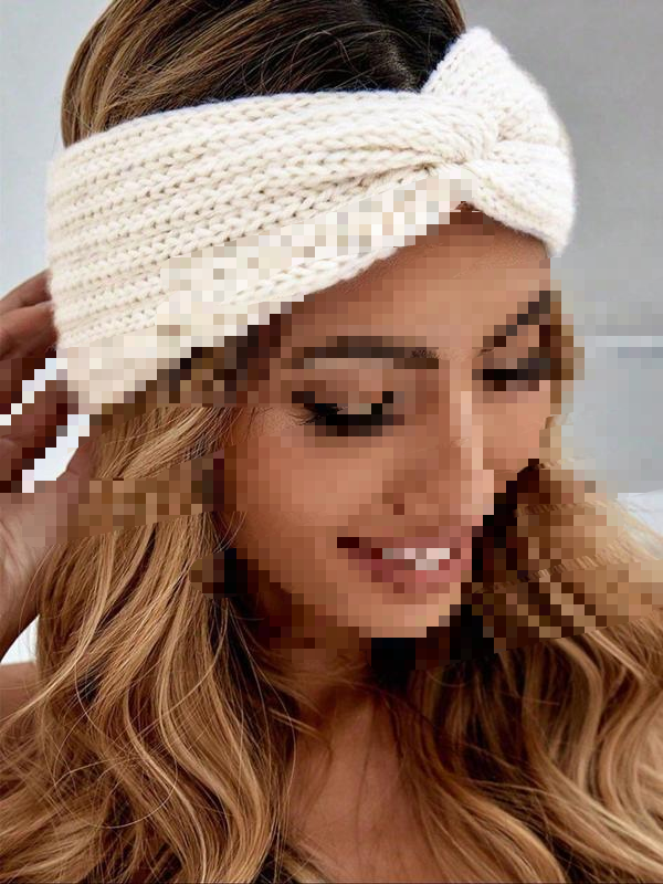 Winter Fashion Elastic Knit Headband - Solid Color with Cute Knot & Snug Fit