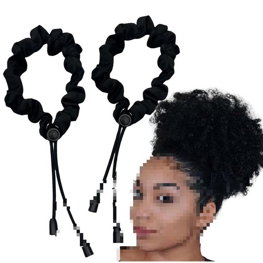 2 Pcs Women/Girls Adjustable Satin Scrunchies - Soft Silk-Like for Thick Curly 4c Natural Hair (Black)