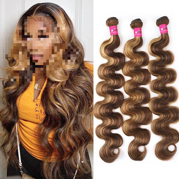 P4/27 Honey Blonde & FB 30 Brown Body Wave Bundles - 100% Human Hair Quick Weave (28-30 Inch)