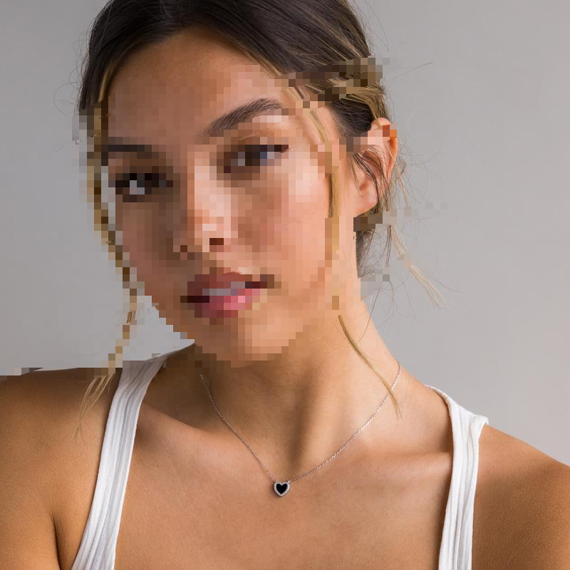 Caitlyn Minimalist Dainty Puff Heart Necklace - 18K Gold Plated Pave Black CZ | Girlfriend Gift