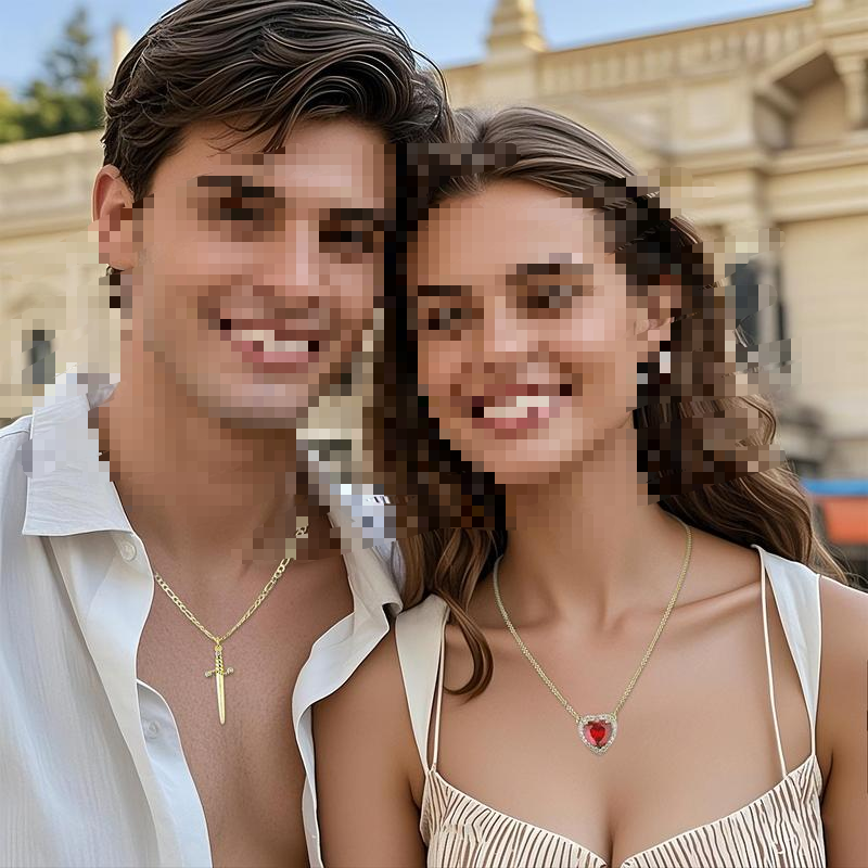 MEIITRUE 14K Gold Plated Heart & Dagger Cross Pendant - Zirconia Couple Gift