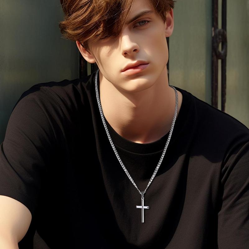 Unisex 925 Silver Cross Necklace by MILACOLATO – 5mm Cuban/Figaro Link Chain