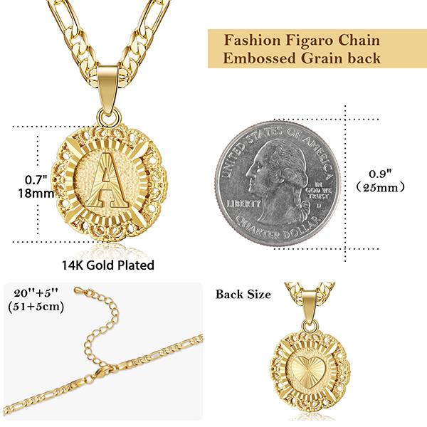 KissYan 14K Gold Plated Initial Necklace - Round Letter Pendant Cuban Link Chain (A-Z) | Unisex Casual Accessory