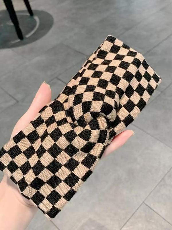 Wide Knot Design Checked Headband - Casual Versatile Minimalist Hair Accessory for Thick Hair