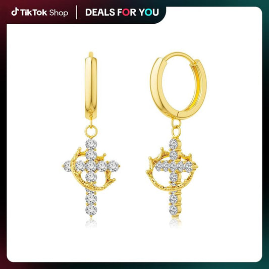 Hypoallergenic CZ Cross Crown Earrings for Women - Colorful Dainty Christian Jewelry Gift