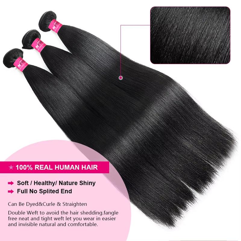 Light Yaki Straight Virgin Human Hair Bundles - Natural Color Quick Weave Extensions (1/3/4 Bundles, Black Friday)