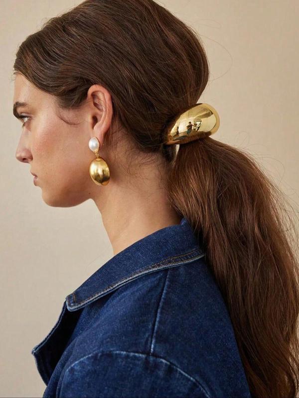 Women's Elegant Metal Decor Elastic Hair Ties - Minimalist Versatile Accessory for Thick Hair