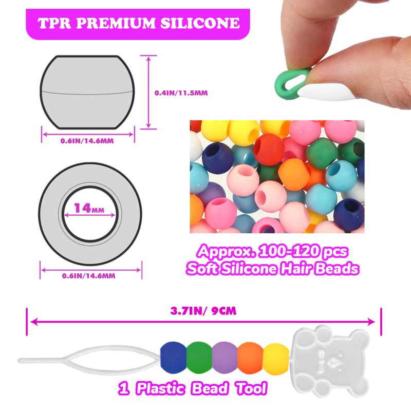 100 PCS 14mm Silicone Hair Beads - Premium Soft Rubber, Noiseless Painless Braiding for Women & Girls