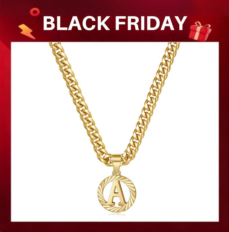 Kissyan Black Friday Exclusive: 14K Gold Initial Pendant Necklace - A-Z Hollow Round (Men & Women)