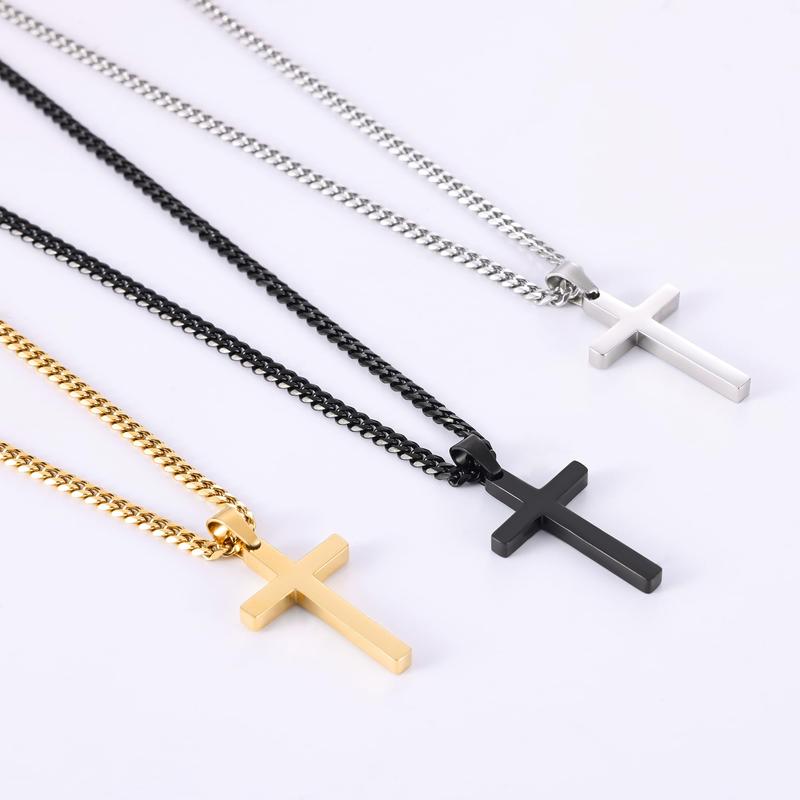 3.5mm Cuban Chain Cross Necklace for Men – Silver/Gold Plated (16-26")